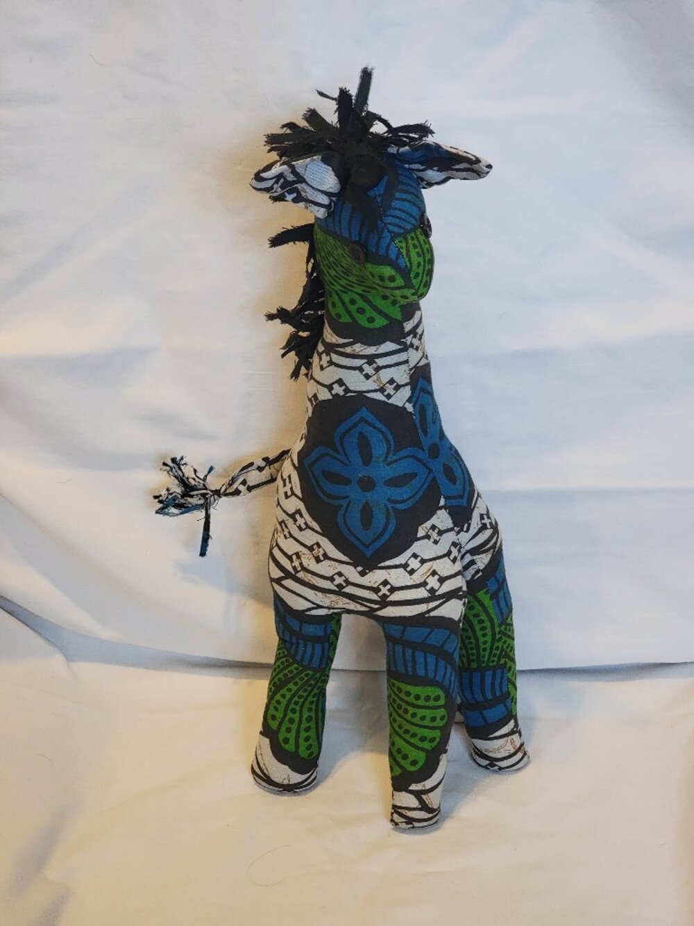 Handmade Giraffe Plush African Fabric Print Stuffed Animal Toy 16" Tall